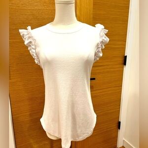 Chaser Recycled Vintage Rib Ruffle Sleeve Tee - White Small NWT